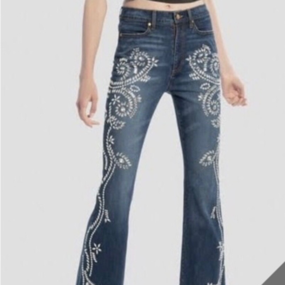 NWT Alice And Olivia Good Times Crystal Embellished Boot Cut Jeans Size 27